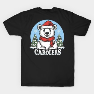 Polar bears, caroling, Christmas, snow, Arctic, holiday, festive, singing, scarves, adorable T-Shirt